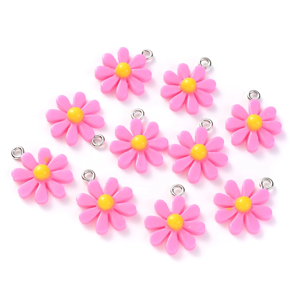 10 Stuks 16X20Mm Daisy Bloem Hanger Kleurrijke Zonnebloem Kralen Charmsfor Sieraden Maken Ketting Oorbel Handgemaakte Sieraden
