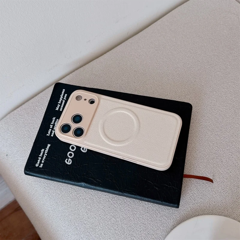 Texture in pelle di lusso per custodia per telefono Magsafe per iPhone 17 Air 16 15 14 Plus 13 12 11 17 Pro Max carica magnetica copertura semplice