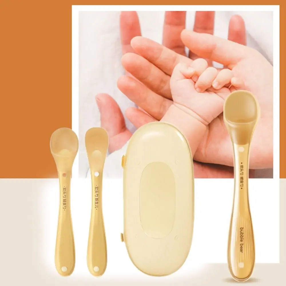 

2pcs Hot Portable Baby feeding Spoon Soft Safety Silicone Feeding Water Teething Spoon with Cover Dustproof Tableware for Baby
