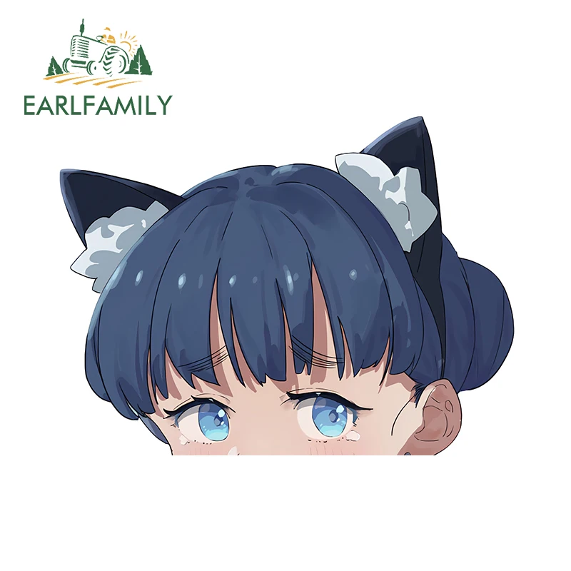 EARLFAMILY 13cm x 9.7cm Maid Cat Ears Girl Car Stickers Anime Chibi Peeker Personality Eyes Decal Amusing JDM Accessories