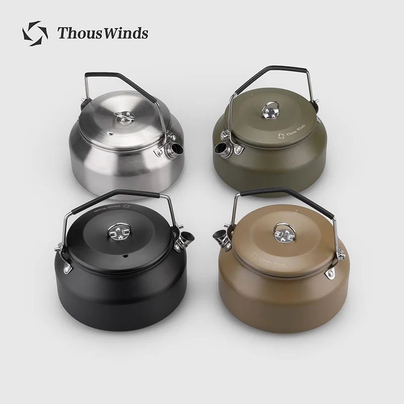 Thous Winds Outdoor Camping Kettle, Portable Hiking Cookware Utensils, 1L Tourist Picnic Kettle, Camping Supplies Tableware