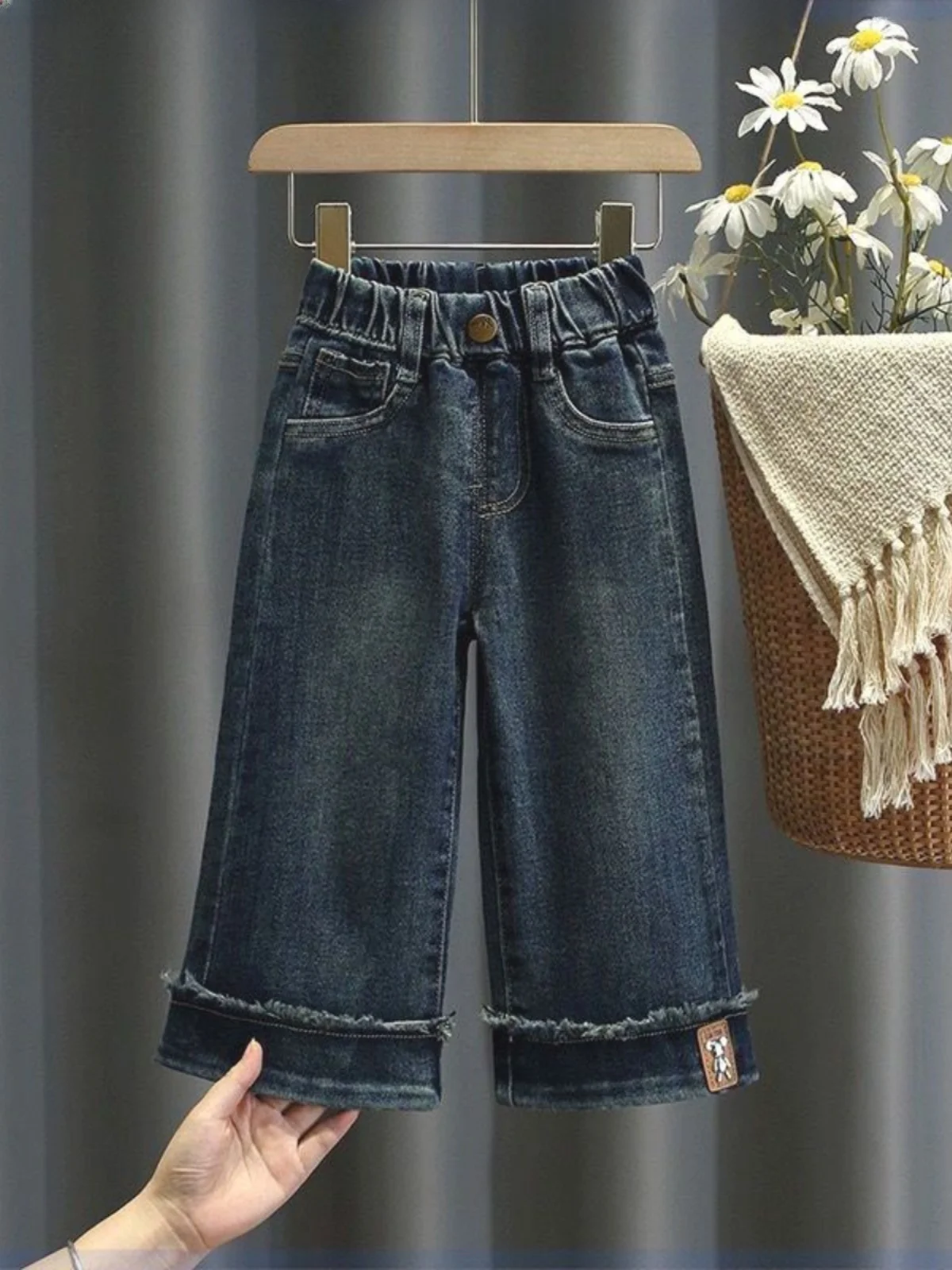 

Детские свободные прямые джинсы, модные широкие брюки, повседневное весенне-осеннее новое поступление, детские джинсовые брюки