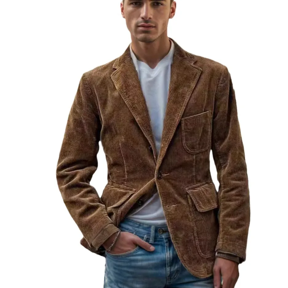 Autumn and Winter European and American Corduroy Casual Business Fashion Suit Men's Single Breasted Suit Jacket 6