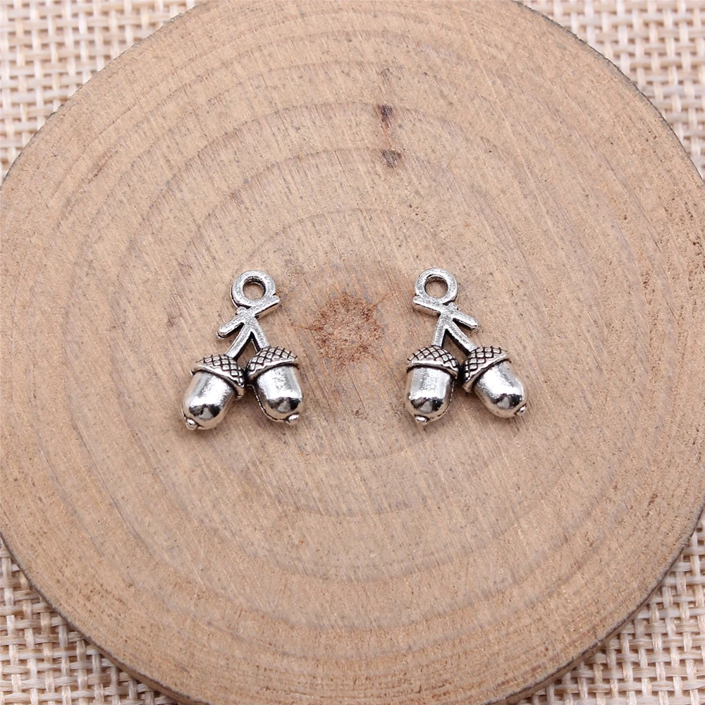 20pcs Antique Bronze & Silver Hazelnut Acorn Charms