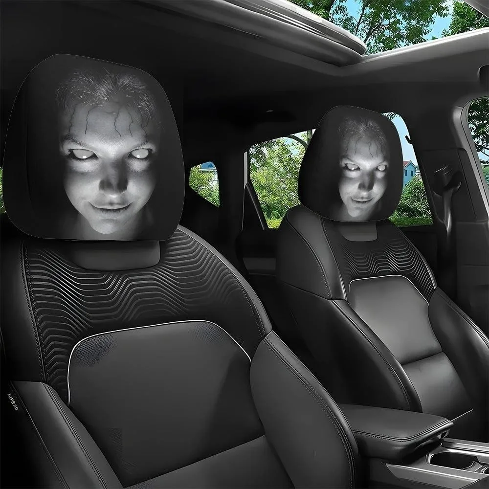 2pcs Cartoon Car Headrest Covers Exaggerated Cool Decorations Car Pillowcase Soft Comfortable Stain-Proof Oil-Proof