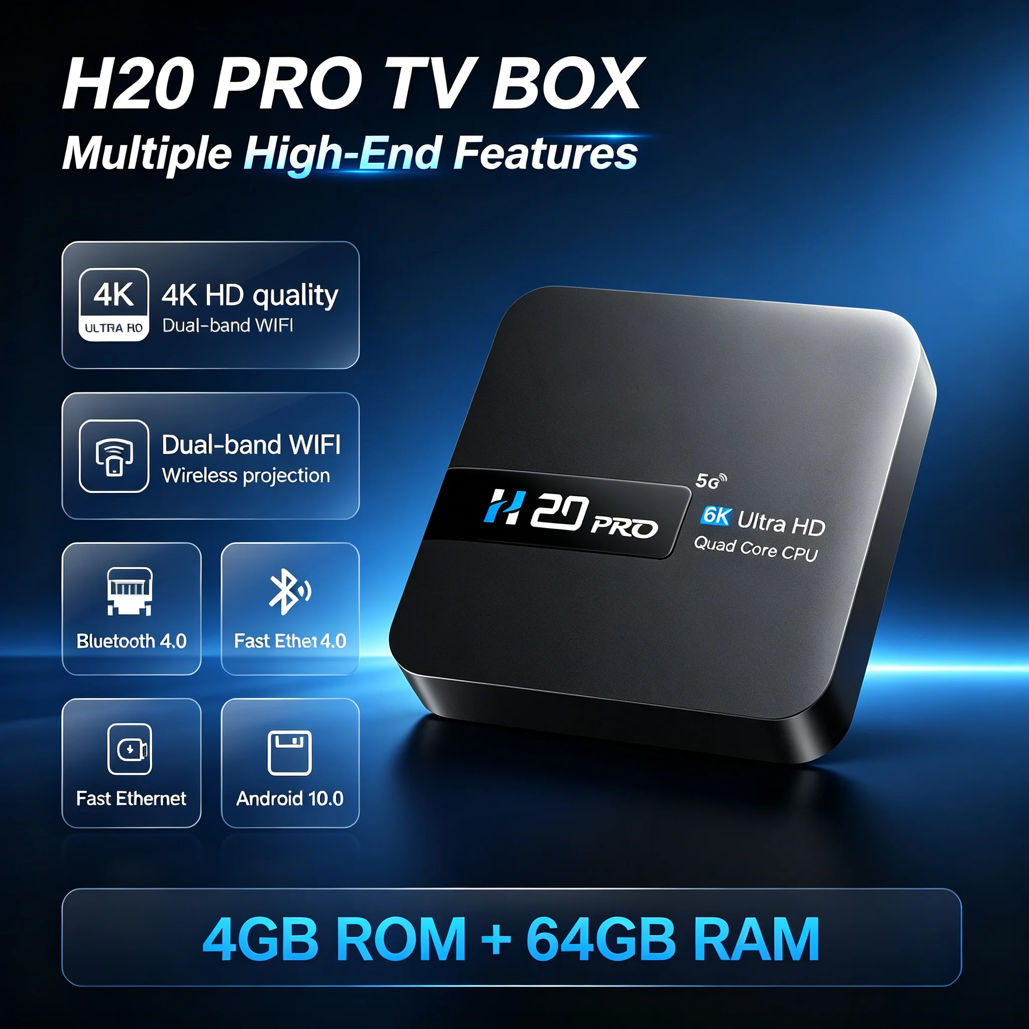 Android TV Box 10 4K 6K Ultra HD H20PRO Dual Band 24G 5G WiFi Voice Assistant Quad Core Smart Streaming Media Player Set Top Box