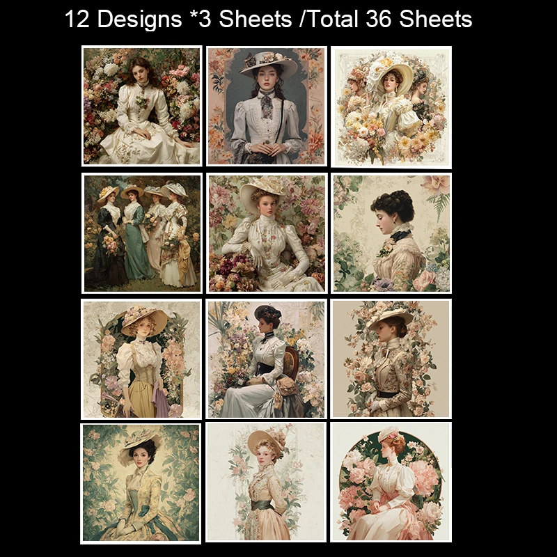 36 ورقة حزمة ورق قصاصات مقاس 6 × 6 بوصات: خريطة عتيقة ومطبوعات زهور لسكرابوكينغ، وأوريغامي، ومجلة غير المرغوب فيها وبطاقة DIY.