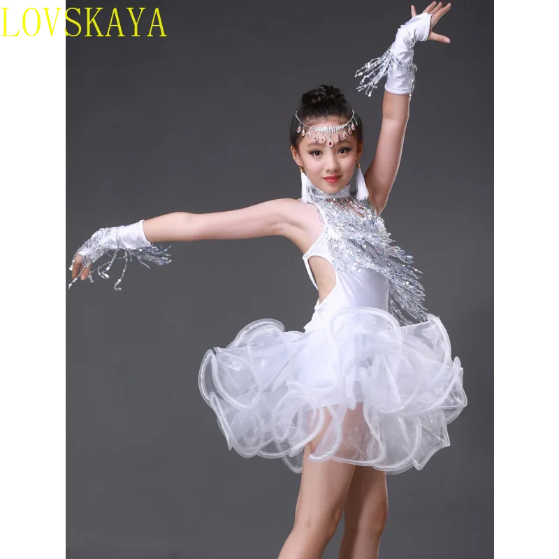 New Design Girls Latin Dance Dresses Professional Sequin Tassel Latin Dress Ballroom Clothes Salsa Dancewear Dancing Costumes