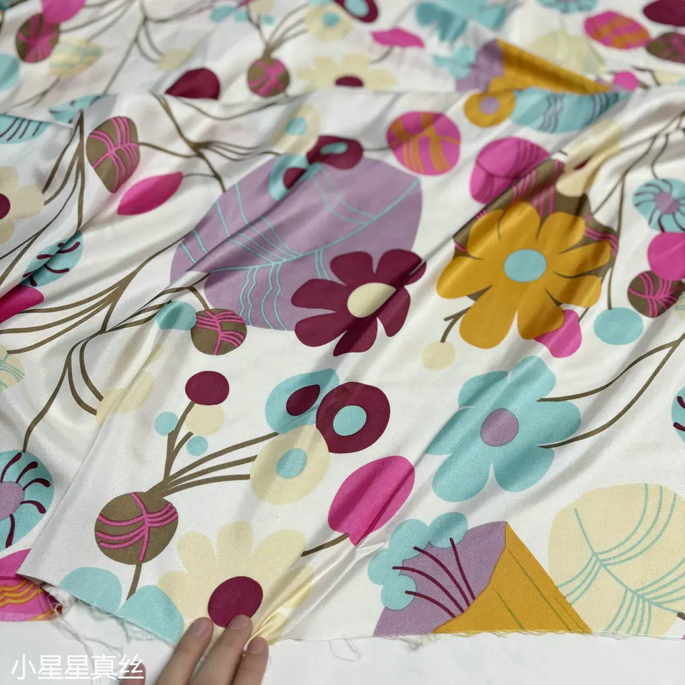 Summer Silk Twill Fabric Silkworm Silk Satin Fabric Summer Short Sleeve Shirt Dress Soft