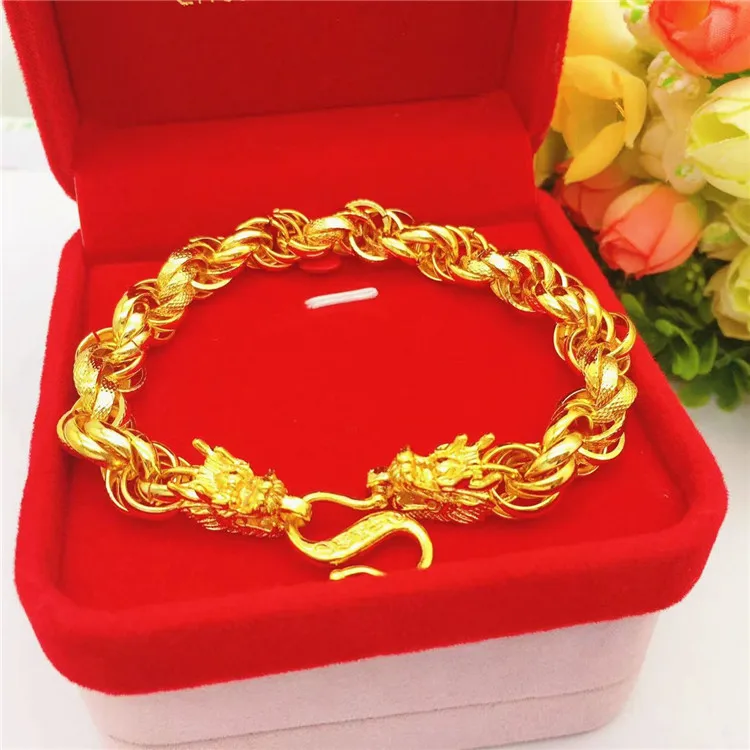 

Exquisite double dragon head men's lucky head Fried Dough Twists bracelet 10mm men's wedding engagement jewelry souvenir gift