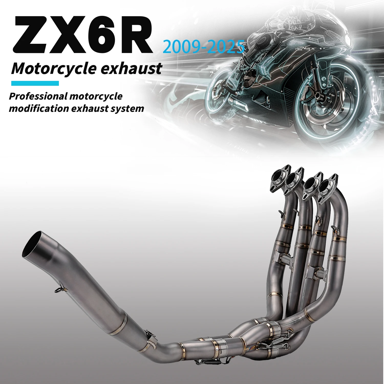 

For ZX6R kwsa 09-25 Motorcycle Exhaust System Modified titanium alloy Front Link Pipe WIth oxygen sensors Connect 60mm Muffler