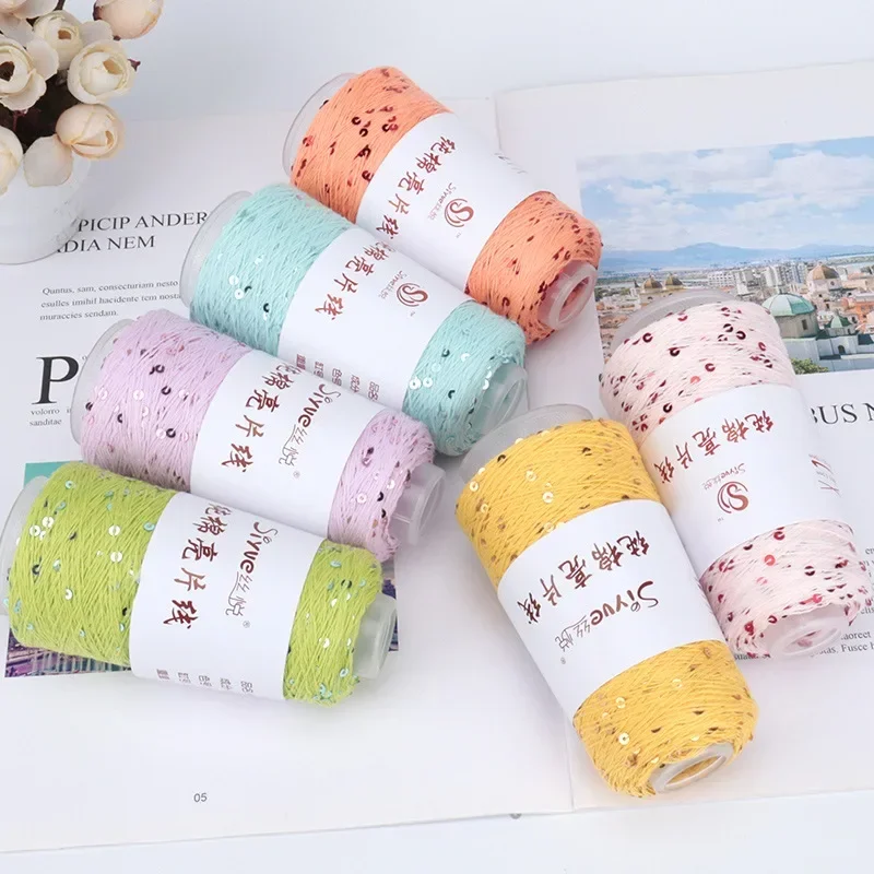 3mm sequin pure cotton thread fashion sequin yarn diy hand knitted fine wool hand knitted worsted crochet thread shawl