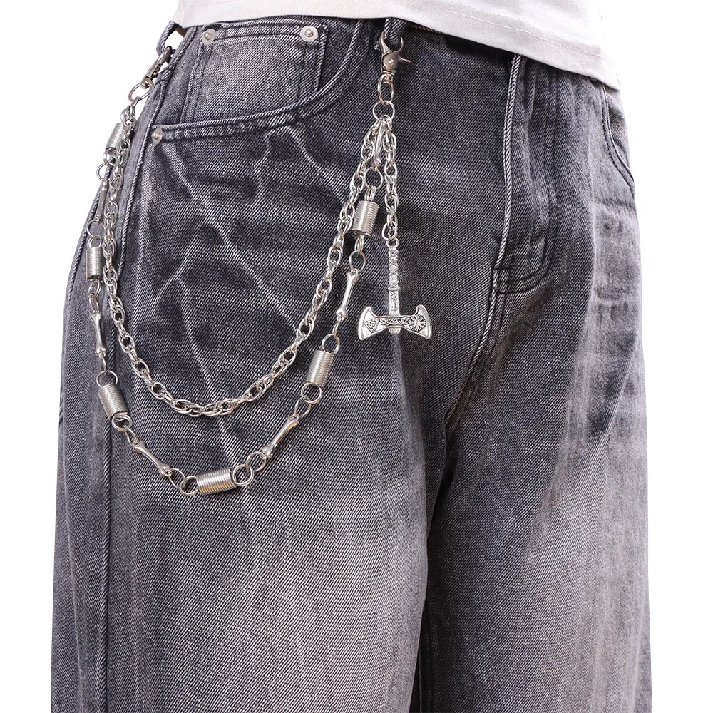 Double layer  battle axe pants chainUnique Jewelry Retro High-End Chain Pants Chain Hip-Hop Unisex High-End Pants key Chain