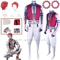 Anime Demonn  Slayer: Kimetsu No Yaiba Akaza Cosplay Costume Tops Pants Vest Wig for Men Boys Halloween Party Role-playing Props