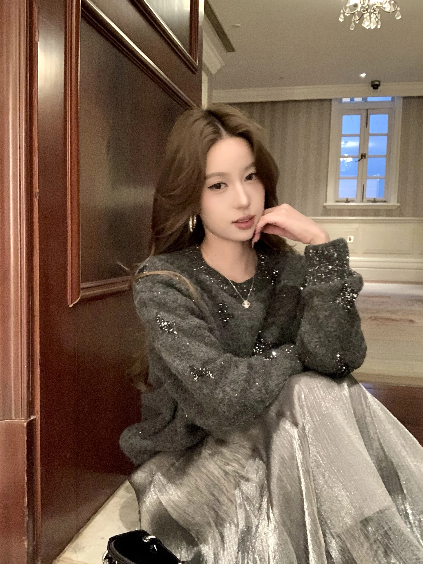 

Pusumede Silver Tone round Ne Knitted Sweater Women's Loose Casual Tassel Trimmed Knitwear Spring 2026 Polyester Blend