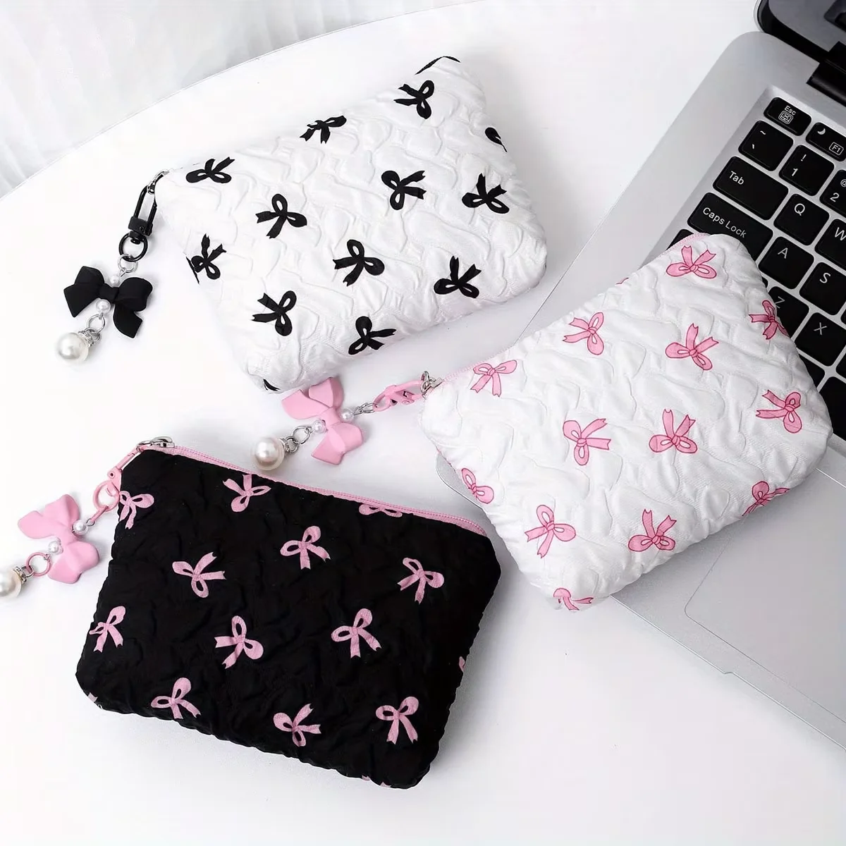 Embroidered Bow Makeup Bag, High Appearance Level, Coin Purse Storage Bag, Cute, Large Capacity, High-End Makeup Bag