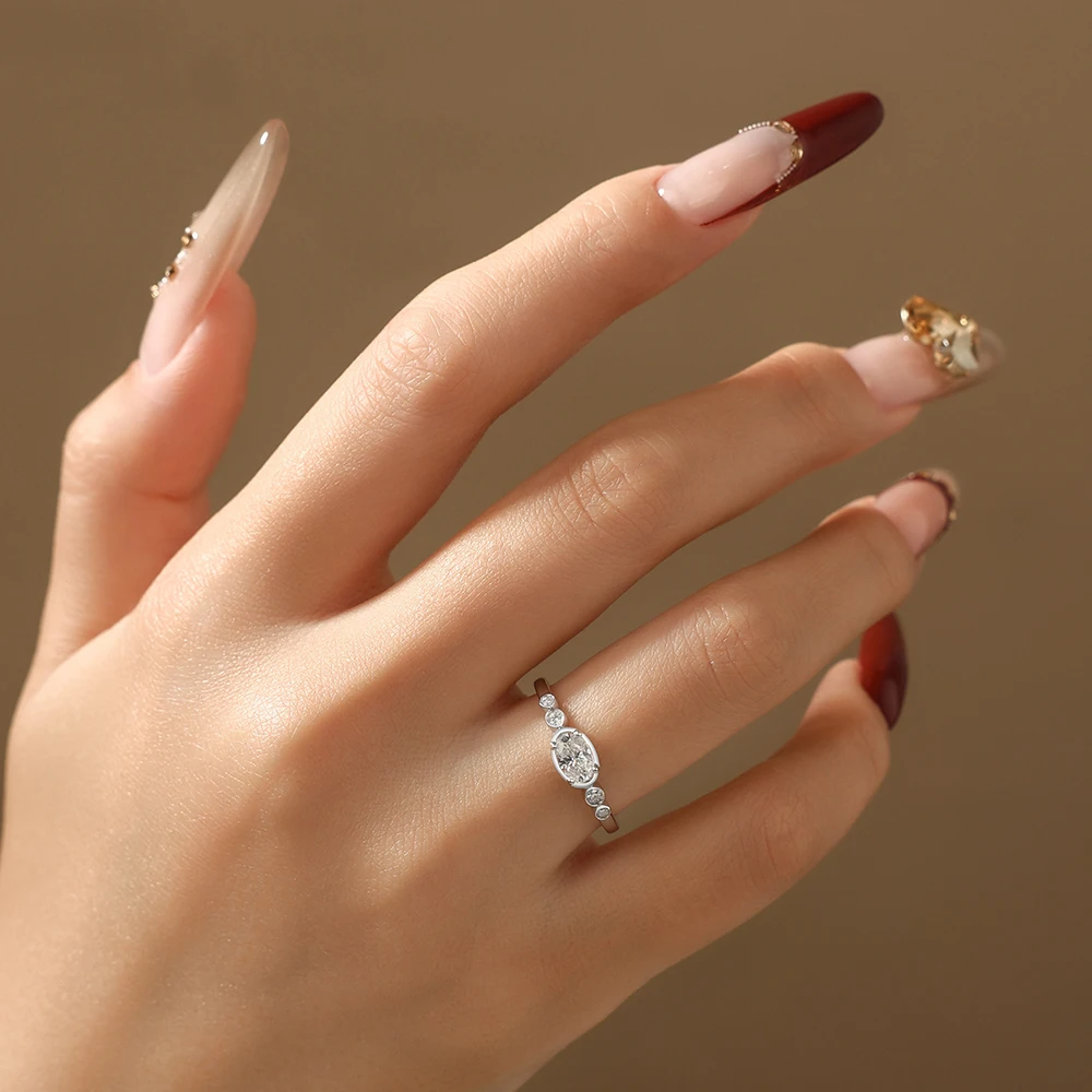 

Очаровательное новое повседневное классическое кольцо с овальным муассанитом из серебра S925 ручной работы для женщин, изысканные ювелирные украшения, подарки на годовщину, свадьбу