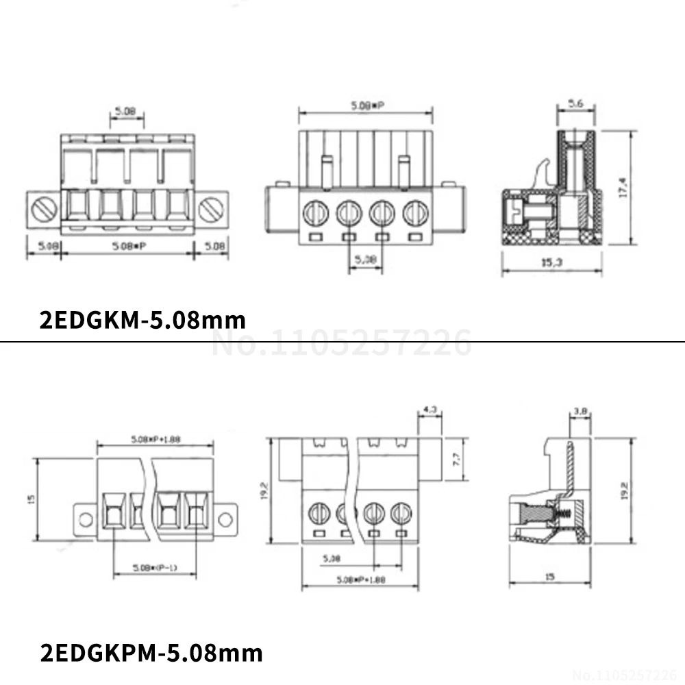 (1 Set) KF 2EDGKPM - 5.08mm Solderless Butt-Connect Plug-in Terminal Block 2EDGRKM with Flange 2~24P RKP 15EDGKPM 5.08