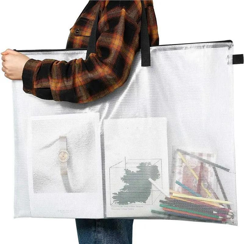 SOFT-2X Art Portfolio Bag With Handle & Zipper, Vinyl Mesh Folder Organizer For Bulletin Boards, Scrapbooks,19X25 Inch