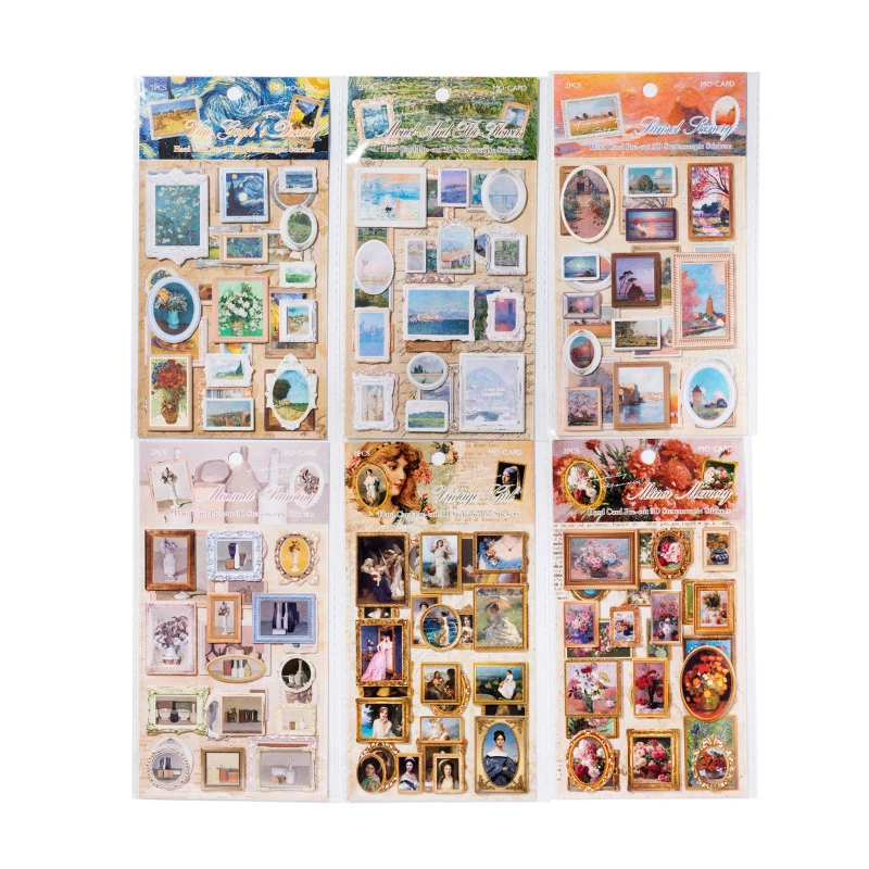 1pack/2Pcs European Vintage Painting Frame Stickers Famous Art Border DIY Handmade Album Scrapbooking Decorative Paper Supplies