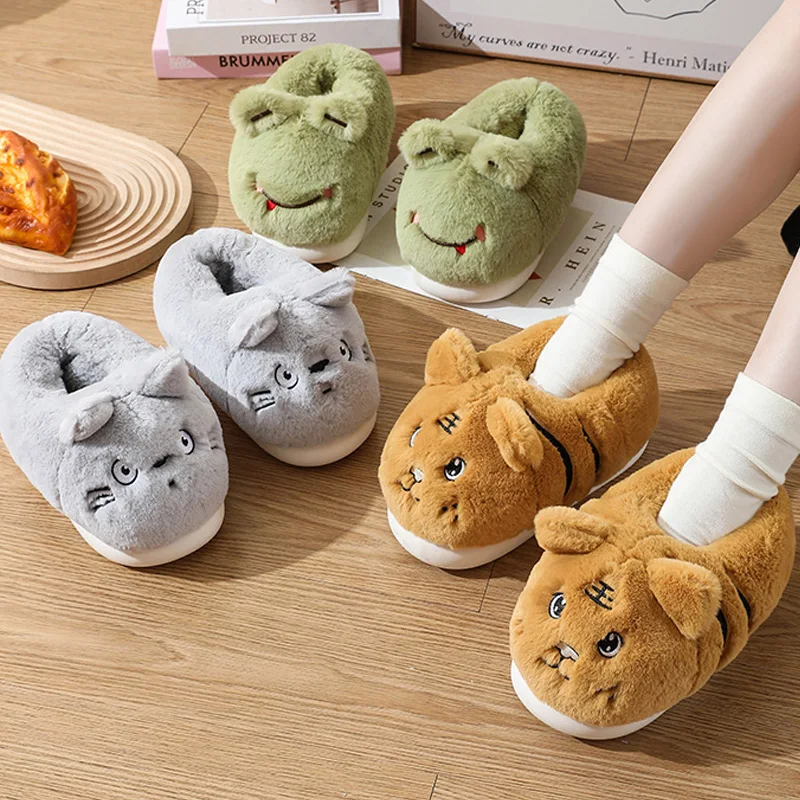 Women Cartoon Plush Slippers Cute Animals Winter Indoor Boots Platform Slippers Gifts Soft Fluffy Flannel Warm Home Cotton Shoes