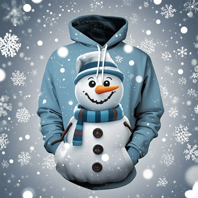 Christmas Hoodies Snowman 3D Print Sweatshirts  For Men Women Long Sleeve Y2k  Streetwear Oversized Pullovers Tops Kids Clothing