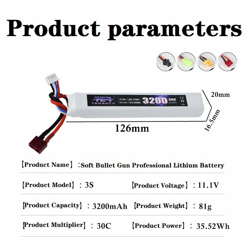 For Water Gun Battery 11.1V 3S 3200mah 30C LiPo battery Small Green Tamiya Airsoft BB Air Pistol Electric GUN Toy Parts