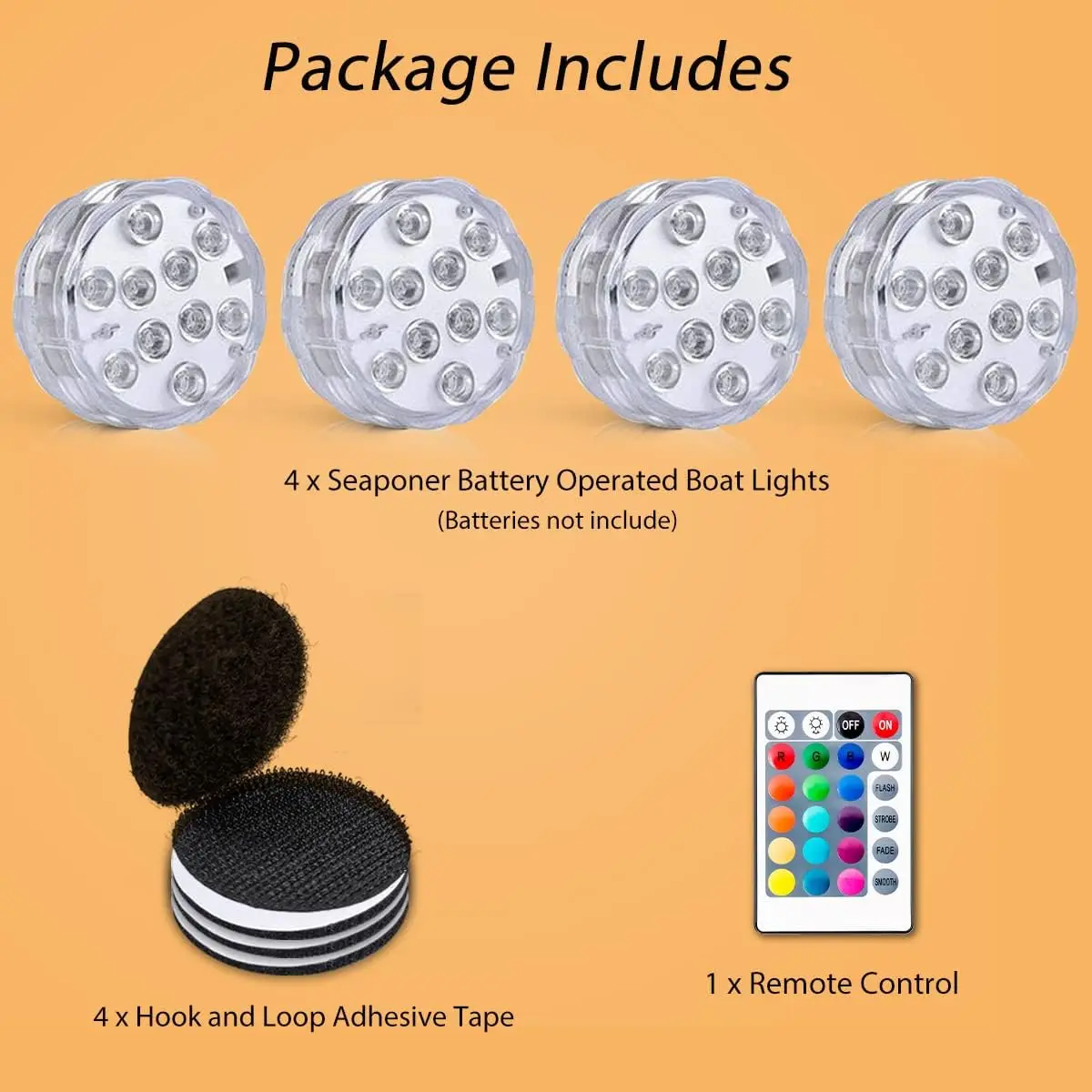 Boat Lights Wireless Battery Operated,Waterproof Marine Light for Deck Courtesy Interior , Multi Color Remote Controlled,4pcs