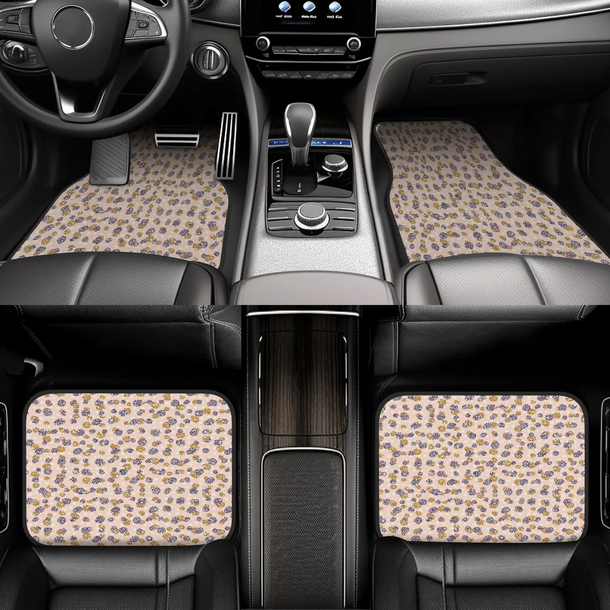 4pcs Fortune Car Floor Mats | Durable Polyester Fiber, Universal Fit, Ideal For Halloween And Christmas Gifts, Playful Design
