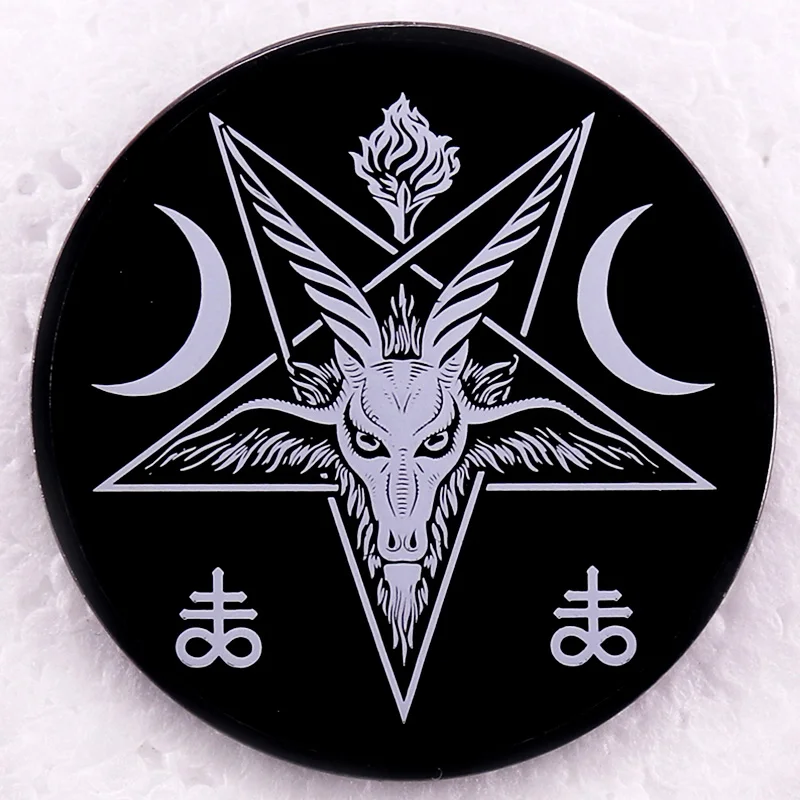 Satanic Goat Head Devil Badge Brooch Pentagram Baphomet Sigil Enamel Pin