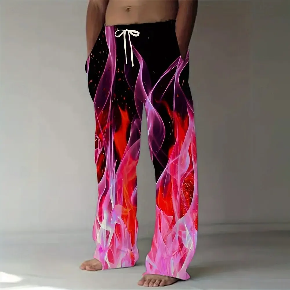 2026 Modische Herrenhose mit optischer Flammenillusion, Baggy-Freizeithose, mittelhoher Bund, elastischer Kordelzug, Herbst/Frühling – Detail 7