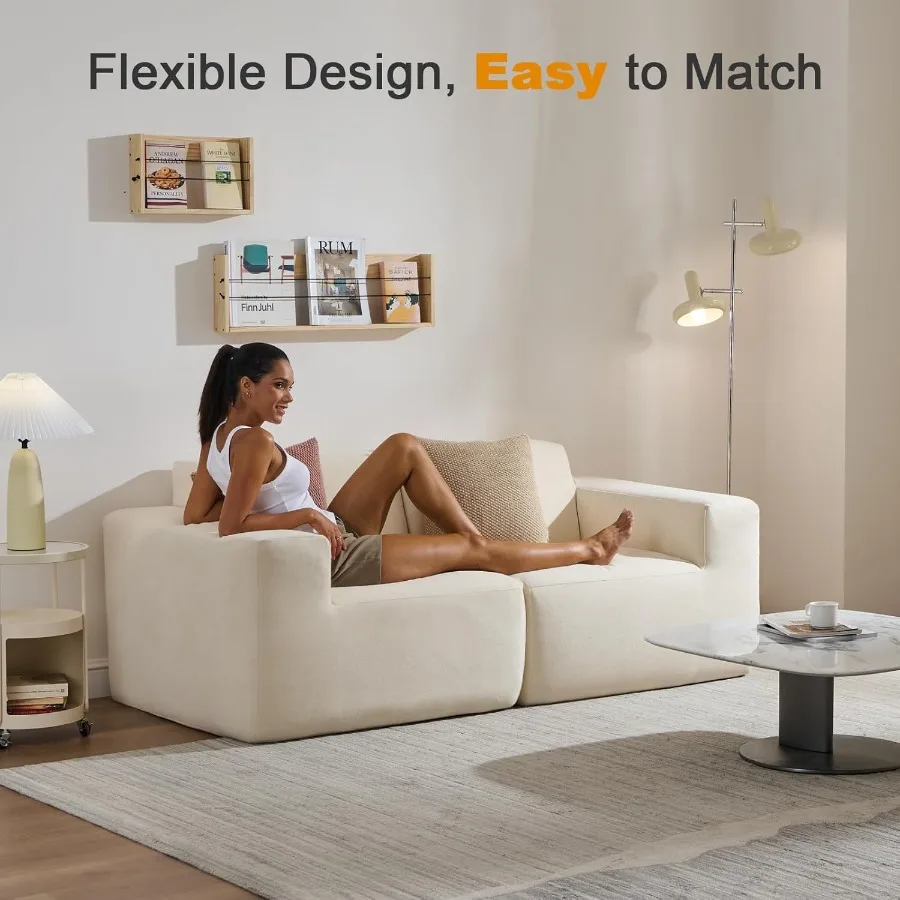 أريكة مريحة معيارية من Loveseat 75 قماش بيج بمقعدين، أريكة ذات مقعد عميق مدمجة لغرفة المعيشة الصغيرة وغرفة النوم أو ركن القراءة