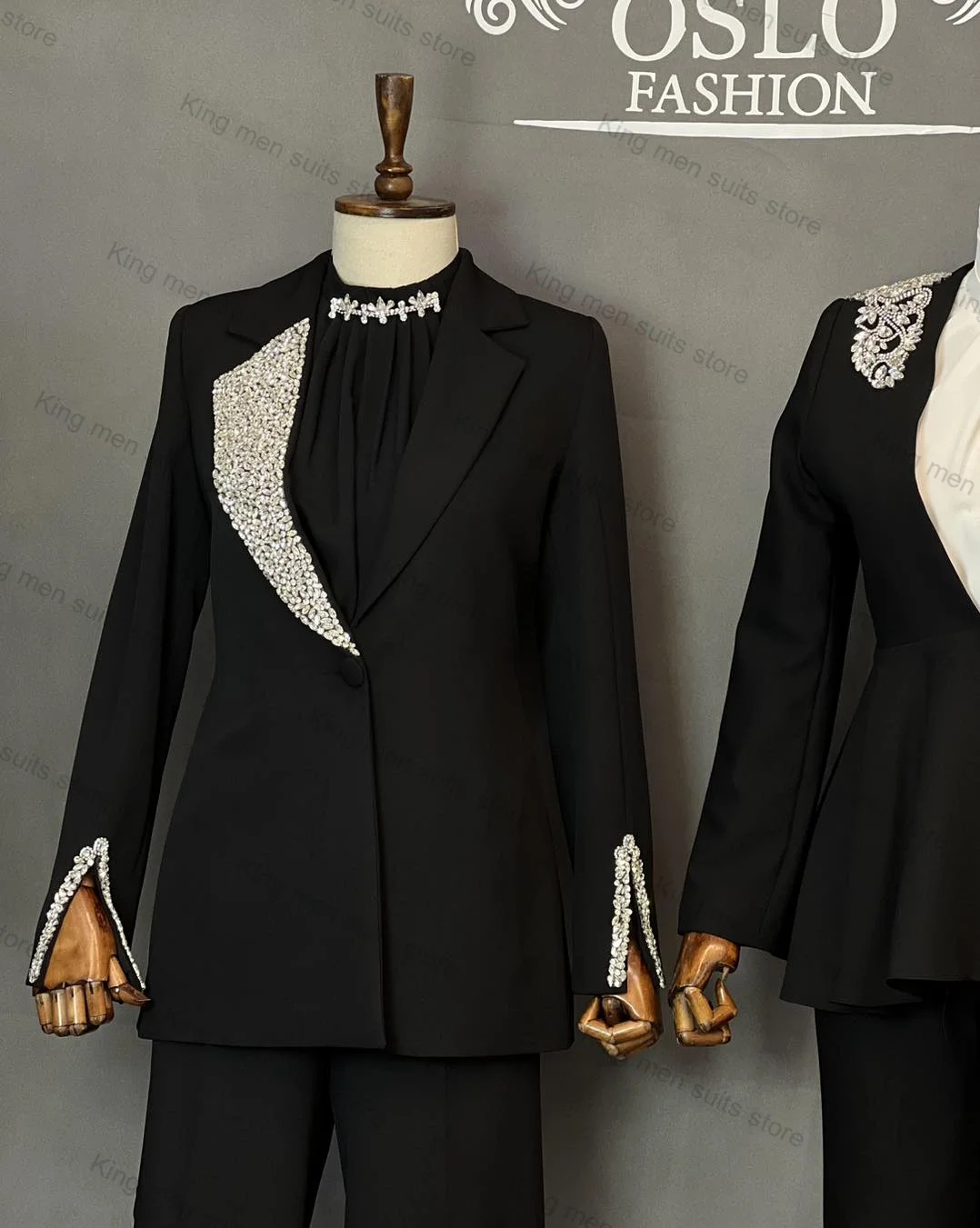 

Luxury Crystals Wedding Women Suit Pants Set 2 Piece Blazer+Trouser Split Cuff Formal Office Lady Jacket Tailored Prom Dress