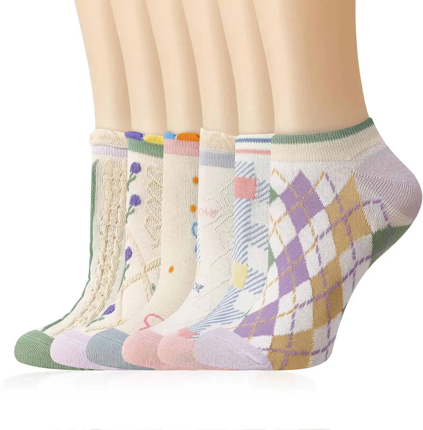 

6/8 Pairs Floral Ruffle Ankle Socks for Women, Funny No Show Socks with Fruit Floral Pattern Aesthetic Sock