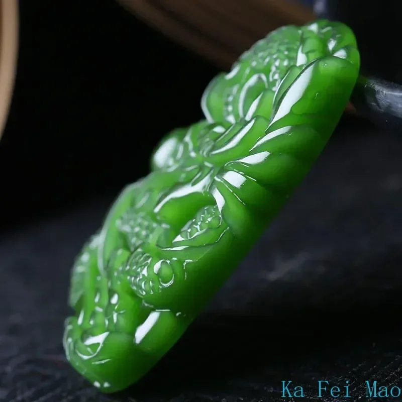 Natural Green Jade Dragon Pendant Necklace Jewellery Fashion Accessories Hand-Carved Man Luck Amulet Gifts Woman Sweater Chain