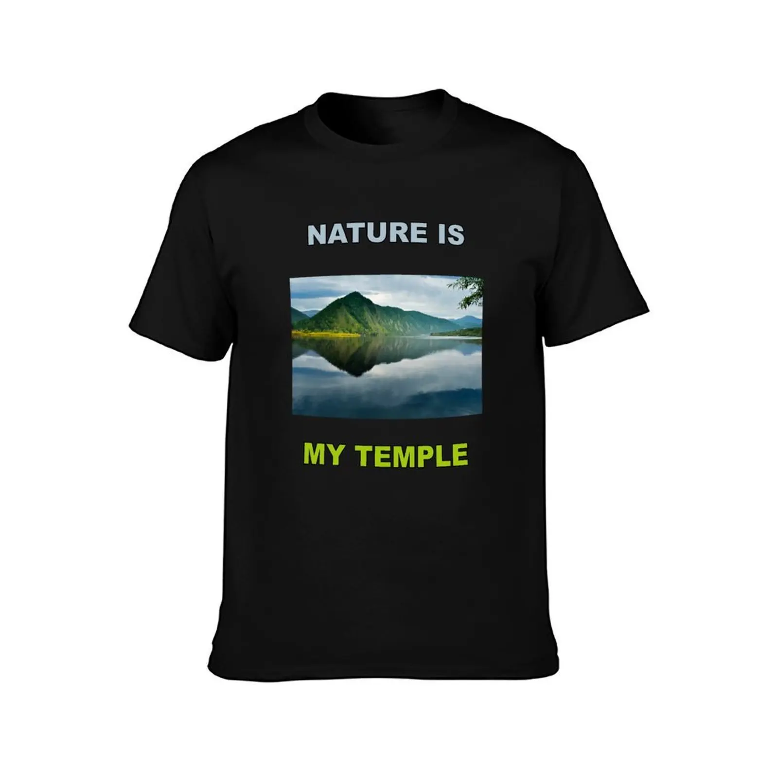 Nature Is My Temple - Evening Mountain Lake T-Shirt, Summer Casual Cotton Tee, Oversized Streetwear Tops, Vintage Graphic Print