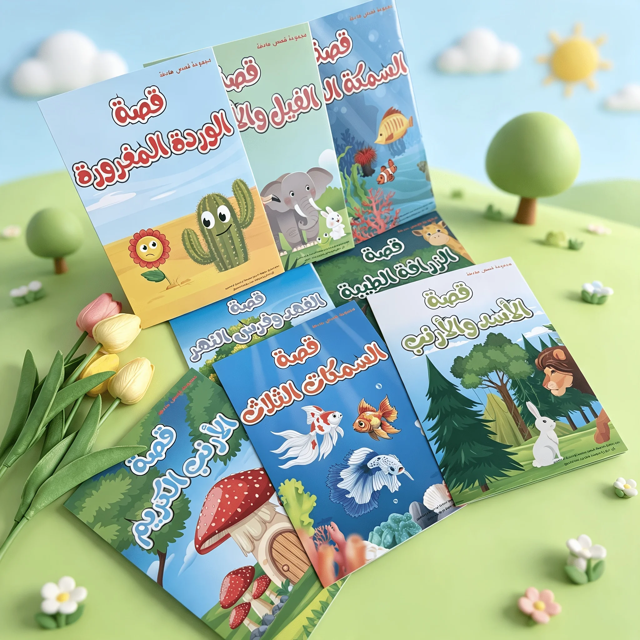 A set of 8 Arabic storybooks featuring engaging and fun content—perfect for early language learning and as a birthday gift.