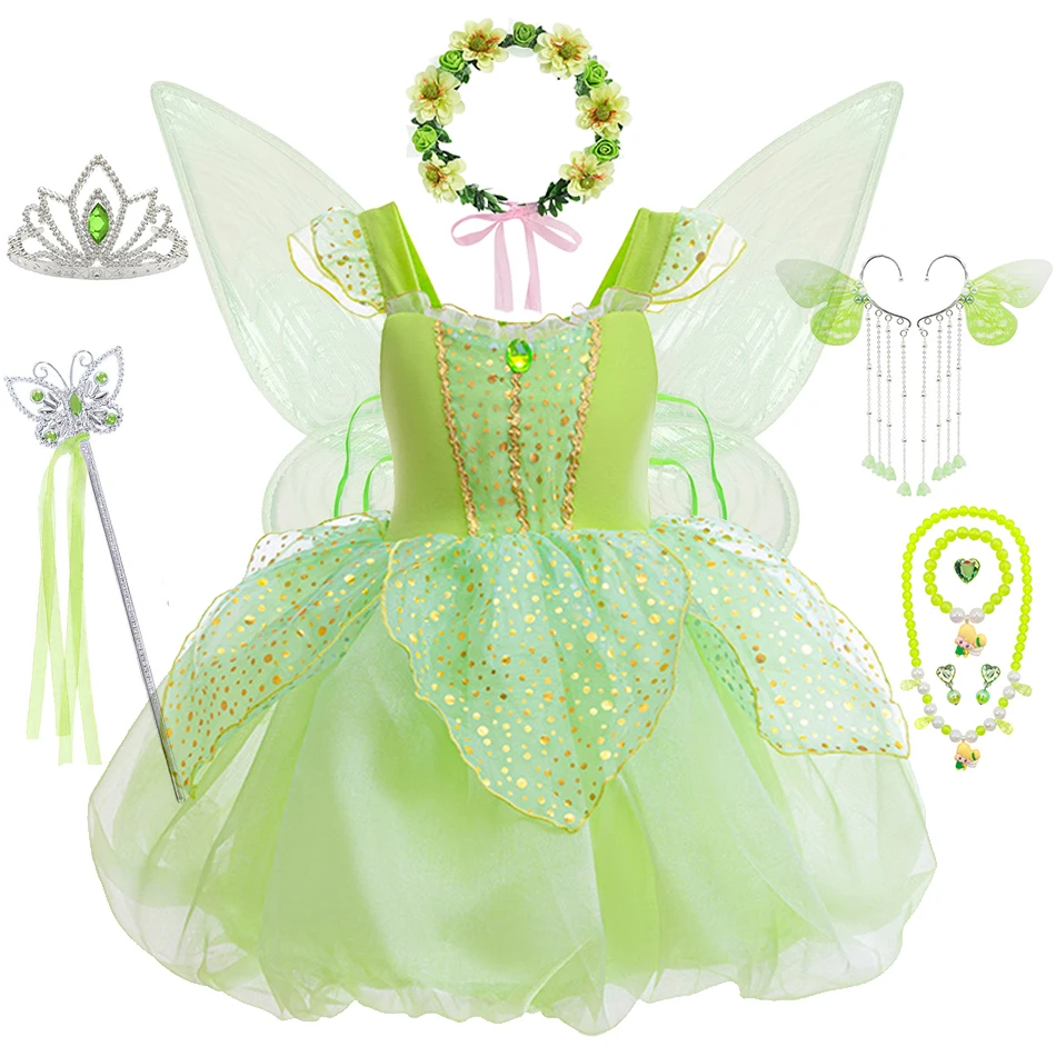 Robe de princesse Tinker Bell pour filles, manches volantes, tutu en tulle à paillettes en dentelle, tenues de performance sur scène pour enfants de 2 à 8 ans, nouveauté