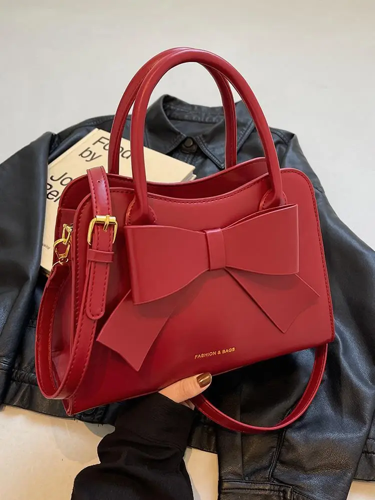 Red Large Capacity Tote Bag for Women Wedding New Bride Daily Use Crossbody Shoulder Bag New Chinese Style  Color PU Lea...