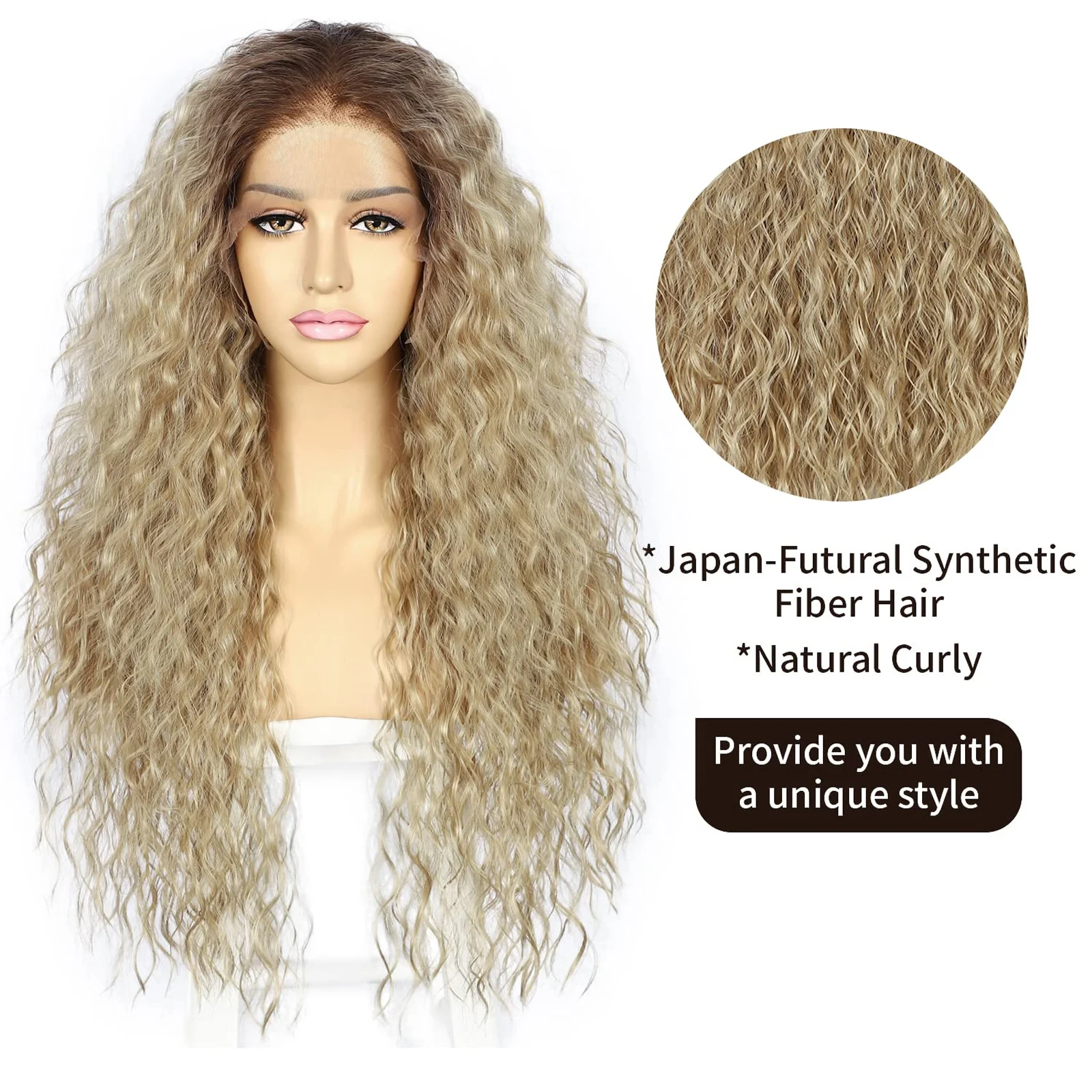 Kinky Curly Ombre Ash Blonde 13x3 Lace Front Wigs for Black Women Long Loose Curly Synthetic Hair Lace Frontal Wigs Daily Use