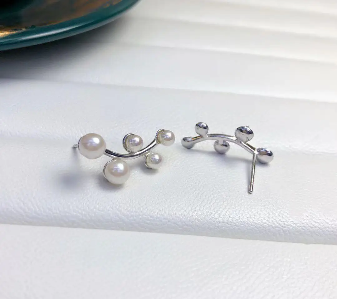 الجملة S925 فضة أقراط جبل النتائج إعدادات قاعدة تصاعد أجزاء ملحق ل 3-5 مللي متر اللؤلؤ 5 زوج/وحدة #4