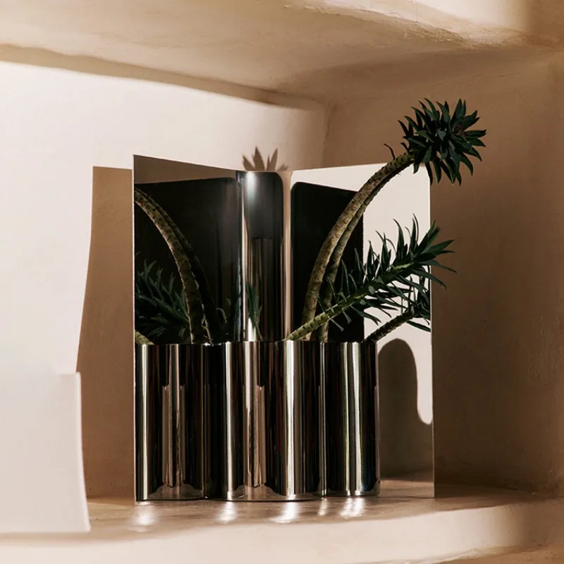 

Simple modern stainless steel mirror flower ware, creative art living room dining table entrance ornament flower arrangement