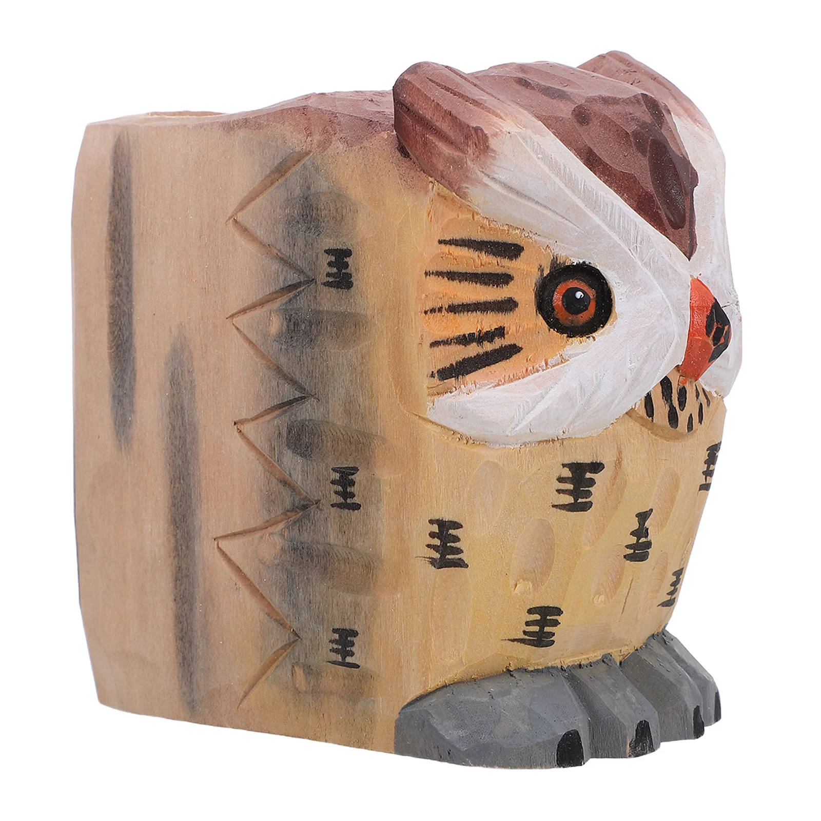 حامل أقلام على شكل بومة خشبية مصنوع يدويًا - منظم مكتب فريد من نوعه للقرطاسية - تخزين فعال لسطح المكتب بملمس طبيعي -