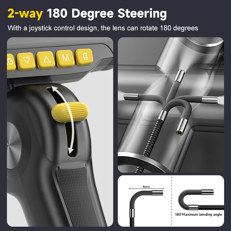 2-Way Articulating Endoscope 360° 180° Joystick Steering Rotation Camera 4.3’’ IPS Screen HD1080P Car Inspection Borescope LEDs