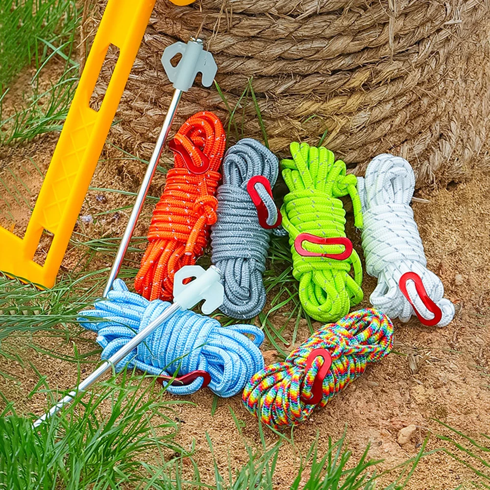 1 Pcs Reflective Windproof Rope 6mm Tent Ropes 300kg Tension Parachute Ropes Outdoor Camping Nightward Reflective Windproof Rope