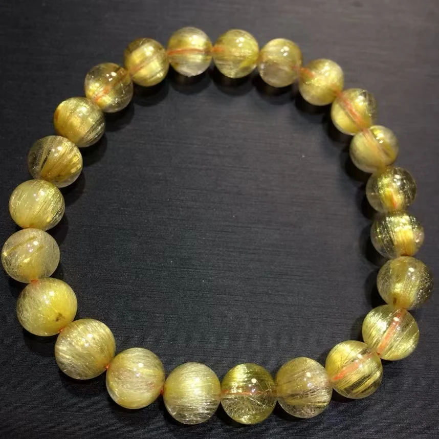 Natural Gold Rutilated Quartz Titanium Clear Bracelet 8mm Wealthy Woman Men Clear Round Beads Jewelry Brazil AAAAAAA