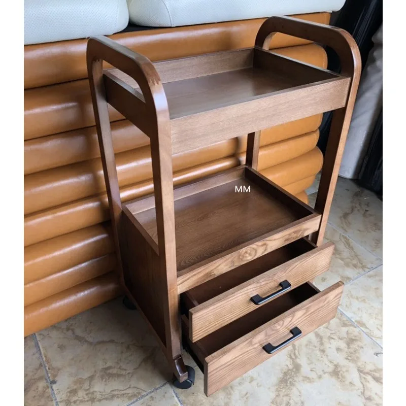 Beauty Salon European Solid Wood Beauty Salon Multifunctional Cart Double Drawer Beauty Bed Tools Nail Art Cart