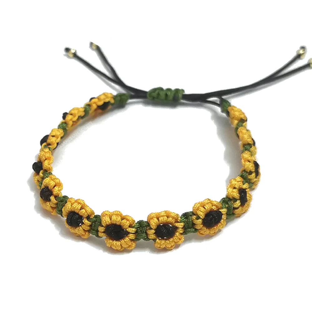 Sunflower Bracelets Adjustable Boho Daisy Charm Handmade Braided Rope Friendship Matching Promise Bracelet for Couple Women Girl