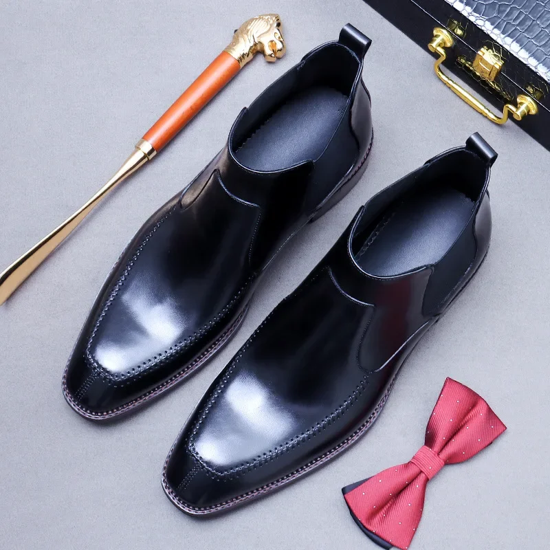 

Мужской британский мужской деловой костюм, кожаные ботинки, короткие ботинки из воловьей кожи, ботинки челси с низким вырезом, хит продаж, внешняя торговля