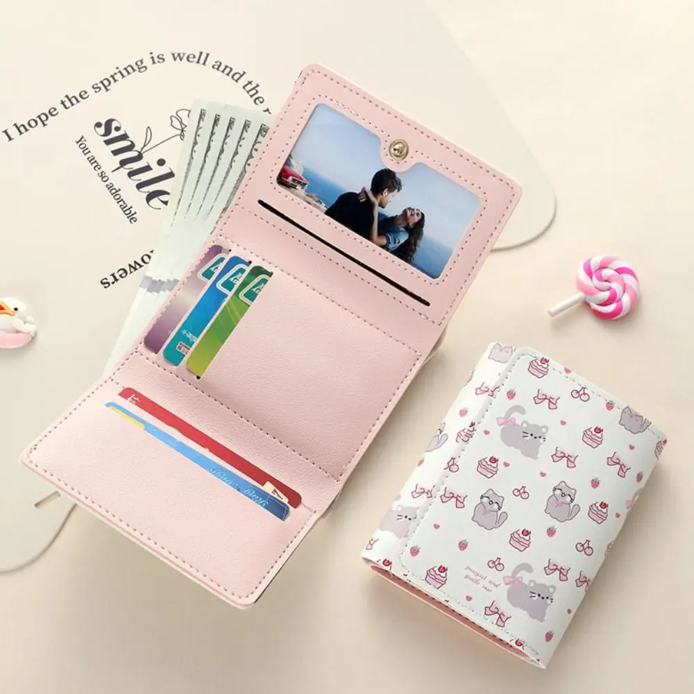 Cute Cartoon Kitty Bowknot Short Wallet High Quality PU Leather Coin Purse Women Girl Money Bag Card Holder Gift